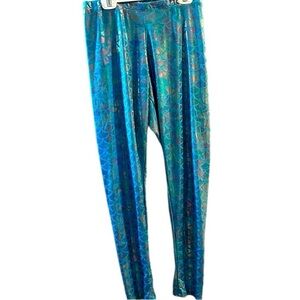 Mermaid leggings blue iridescent metallic rainbow XL